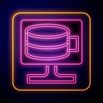 Glowing neon Cloud database icon isolated on black background. Cloud computin Illustrazione stock