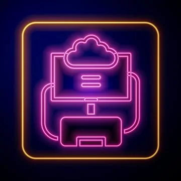 Glowing neon Cloud database icon isolated on black background. Cloud computing Stock Illustration