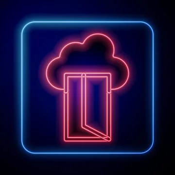 Glowing neon Cloud database icon isolated on black background. Cloud comput.. Stock Illustration