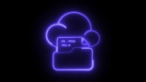 Glowing neon cloud folder icon with document symbol isolated on black backg.. Stock Footage 314713677