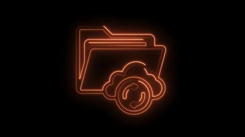 Glowing neon cloud folder synchronization icon animation on a dark backgrou.. Stock Footage 312309594