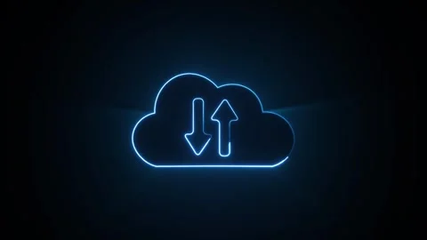 Glowing neon cloud icon with bidirectional arrows. Cloud icon for data stor.. Stock Footage 336896394