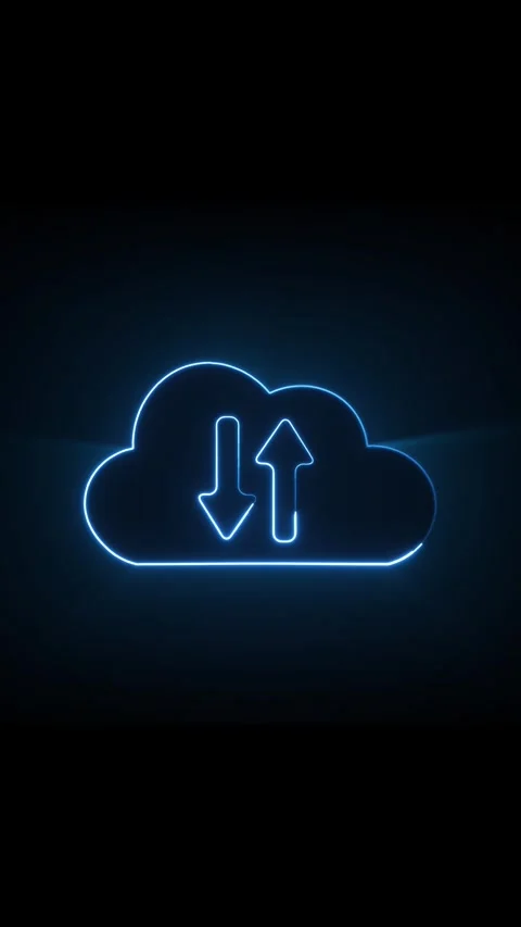 Glowing neon cloud icon with bidirectional arrows. Cloud icon for data stor.. Stock Footage 345966080