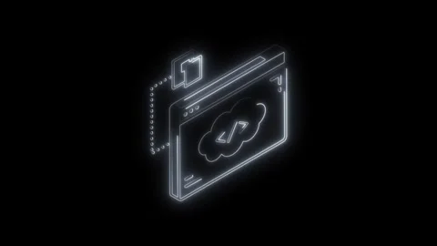 Glowing neon cloud icon with code symbols inside a browser window interface.. Stock Footage 314703214