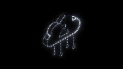 Glowing neon cloud icon with human figure inside and data drops falling iso.. Stock Footage 314702669