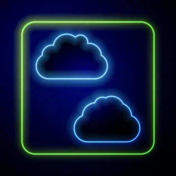 Glowing neon Cloud icon isolated on blue background. Vector Illustrazione stock