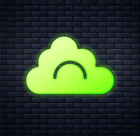 Glowing neon Cloud icon isolated on brick wall background. Vector Stock Illustration
