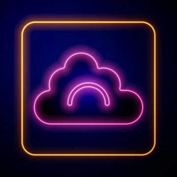 Glowing neon Cloud icon isolated on black background. Vector Stock Illustration