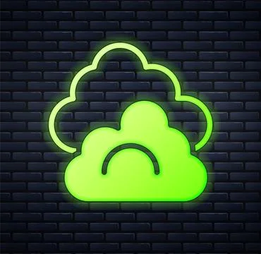 Glowing neon Cloud icon isolated on brick wall background.  Vector Stock Illustration