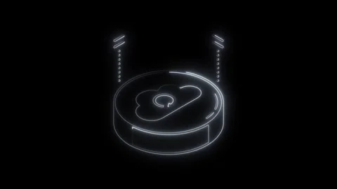 Glowing neon cloud icon with refresh arrow and checkmark on transparent bla.. Video stock 314702600