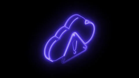 Glowing neon cloud icon with warning symbol alert notification error messag.. Stock Footage 314711256