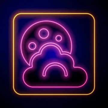 Glowing neon Cloud with moon icon isolated on black background. Cloudy night Illustrazione stock