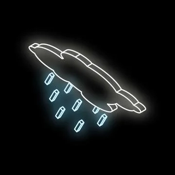 Glowing neon cloud pouring rain on black background Stock Illustration