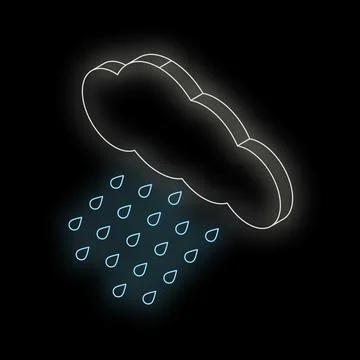 Glowing neon cloud pouring rain on black background Stock Illustration