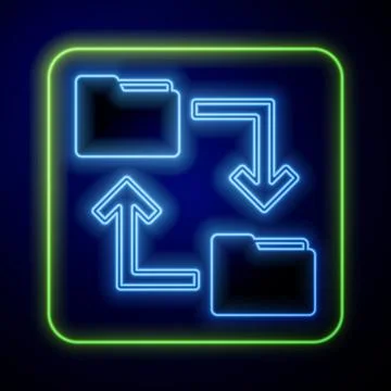 Glowing neon Cloud storage text document folder icon isolated on blue background 스톡 일러스트