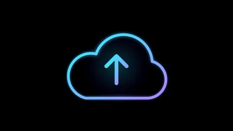 Glowing neon cloud storage upload icon animation with upward arrow Video stock 348229880