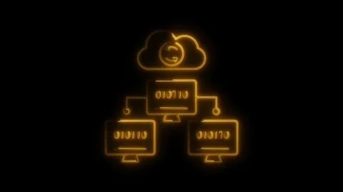 Glowing Neon Cloud Sync Network Data Transfer Binary Code Computers Connect.. Video stock 314708995
