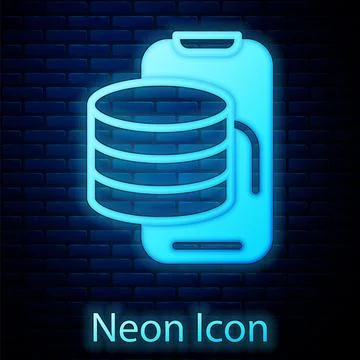 Glowing neon Cloud technology data transfer and storage icon isolated on bric Illustrazione stock