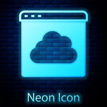 Glowing neon Cloud technology data transfer and storage icon isolated on brick Stock Illustration