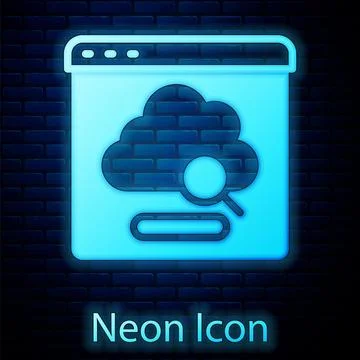 Glowing neon Cloud technology data transfer and storage icon isolated on br.. Illustrazione stock