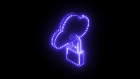 Glowing neon cloud unlock padlock icon isometric perspective digital securi.. Stock Footage 314711290
