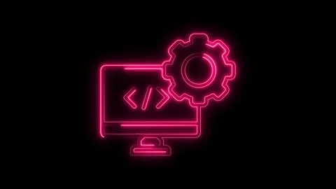 Glowing Neon Code Gear Icon Animation Digital Technology Concept Abstract B.. Stock Footage 315657640