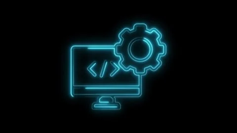Glowing Neon Code Icon with Gear Symbol Representing Software Development a.. Stock Footage 315657637