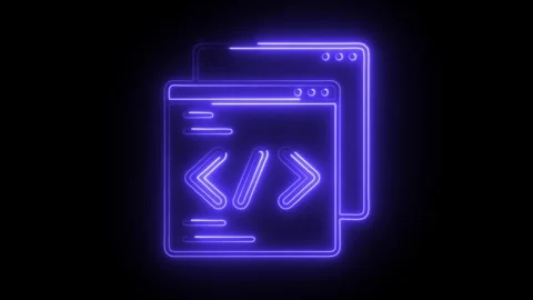 Glowing Neon Code Icon Interface Window Programming Software Development Di.. Stock Footage 314712943