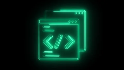 Glowing neon code icon symbol on transparent black background representing .. Stock Footage 314712941