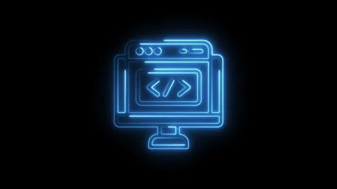 Glowing neon code window on computer screen animation Stock Footage 308178181