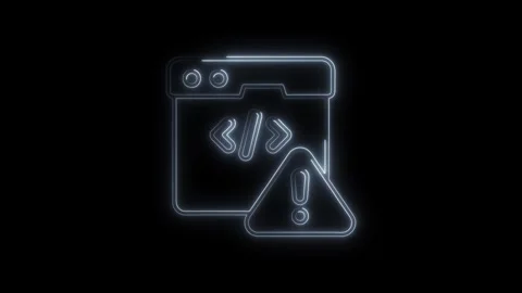 Glowing neon code window icon with warning symbol alert notification digita.. Stock Footage 314701951