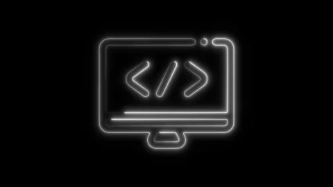 Glowing neon coding icon isolated on black background. HD Video motion grap.. Stock Footage 304152309