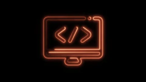 Glowing neon coding icon isolated on black background. HD Video motion grap.. Stock Footage 304152331