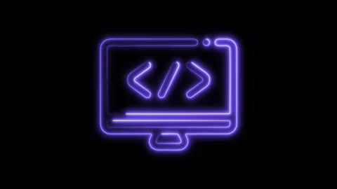 Glowing neon coding icon isolated on black background. HD Video motion grap.. Stock Footage 304152360