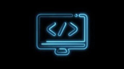 Glowing neon coding icon isolated on black background. HD Video motion grap.. Stock Footage 304152397