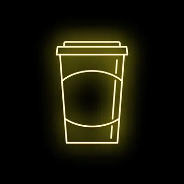 Glowing neon coffee cup icon takeaway drink Stock Illustration