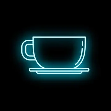 Glowing neon coffee cup icon on black background Stock Illustration