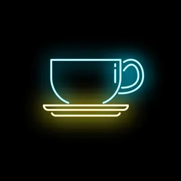 Glowing neon coffee cup presenting cafe design Stock Illustration