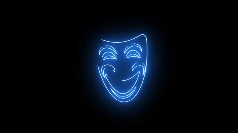 Glowing Neon Comedy Mask Animation Stock Footage 330985287