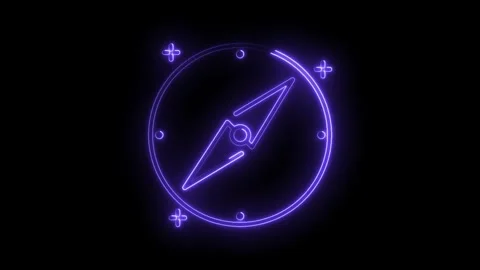 Glowing neon compass icon on black background for navigation and direction .. Stock Footage 315960414