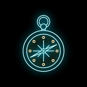 Glowing neon compass indicating orientation and direction Stock Illustration