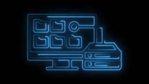 Glowing neon computer and server rack connecting seamlessly for data transf.. Stock Footage 309911990