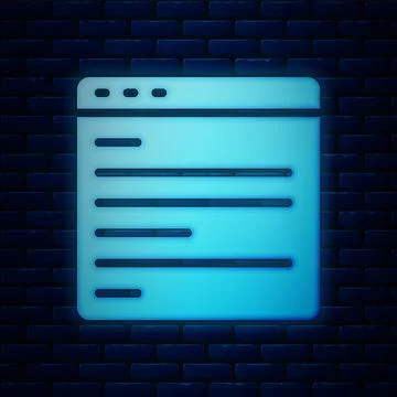 Glowing neon Computer api interface icon isolated on brick wall background 库存插图