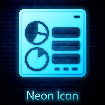 Glowing neon Computer api interface icon isolated on brick wall background 스톡 일러스트