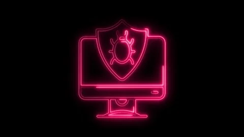 Glowing Neon Computer Bug Shield Icon Cybersecurity Protection Digital Thre.. Stockbeeldmateriaal 315657175