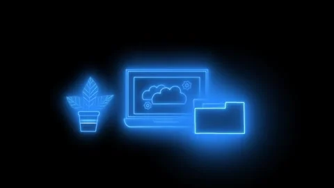 Glowing neon computer connection icon animation on black background Stock Footage 336911245