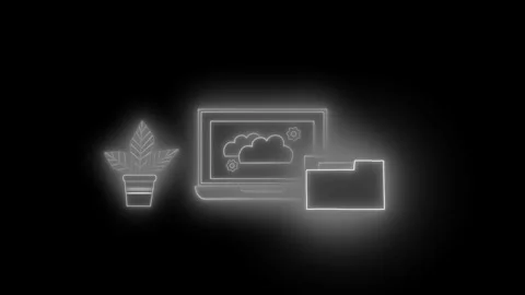 Glowing neon computer connection icon animation on black background Stock Footage 336911248