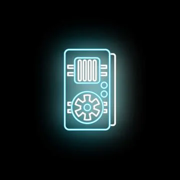 Glowing neon computer cooling system hardware icon Stock Illustration