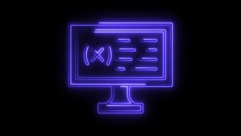 Glowing neon computer display with function graph and data lines on black b.. Stock Footage 308287274
