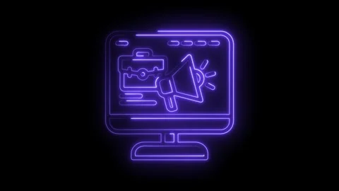 Glowing neon computer display promoting jobs and careers with briefcase and.. Stock Footage 312318418